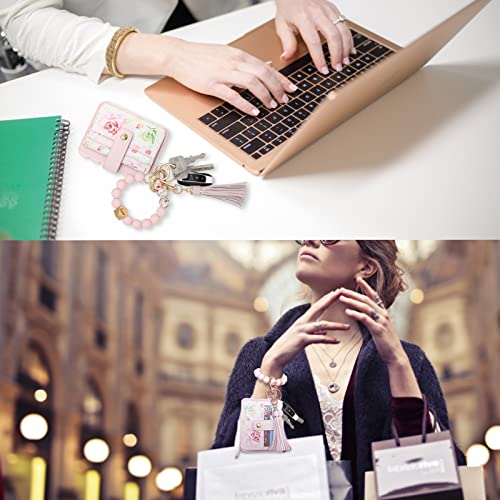 TSNSOEEO Keychain Wallet Wristlet RFID Small Credit Card Holder Bracelet Key Chain Purse Bangle Tassel Beads Key Rings for Women - Image 5