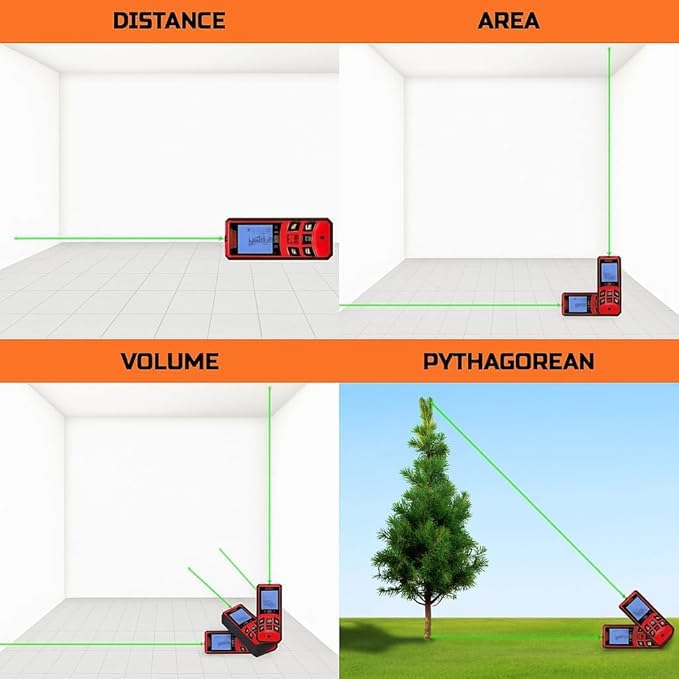 Tomahawk Oxford® OLO-0800 Laser Distance Meter Measurer 263ft/80M with Area, Volume and Pythagoras Measurement - Water and Dust Resistant Laser Measuring Device with Backlit LCD, Battery Included - Image 5