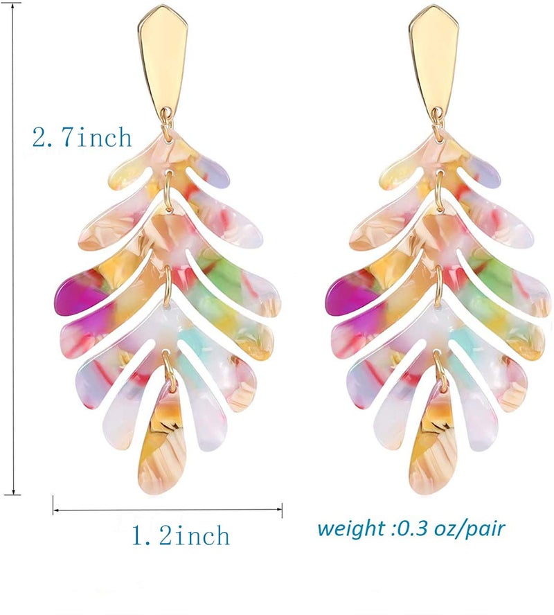 ARATLENCH Acrylic Pendant necklace Earrings â€“ Long Statement Leaf Charm Necklace Tortoise Resin Palm Leaf Earrings Fashion Necklaces Earrings for Women (Floral -earrings) - Image 5