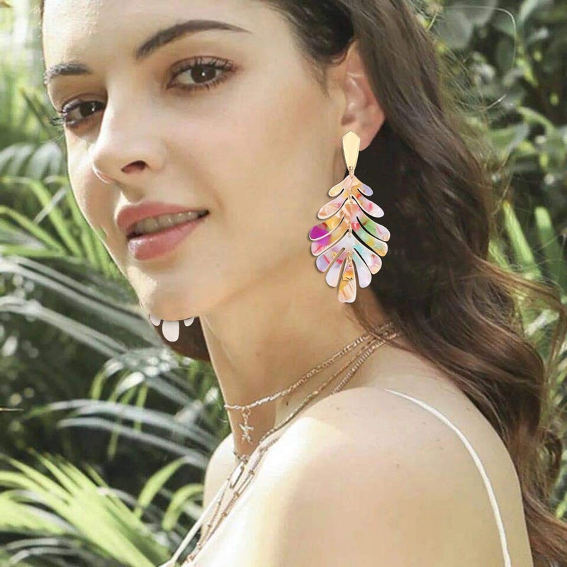 ARATLENCH Acrylic Pendant necklace Earrings â€“ Long Statement Leaf Charm Necklace Tortoise Resin Palm Leaf Earrings Fashion Necklaces Earrings for Women (Floral -earrings) - Image 3