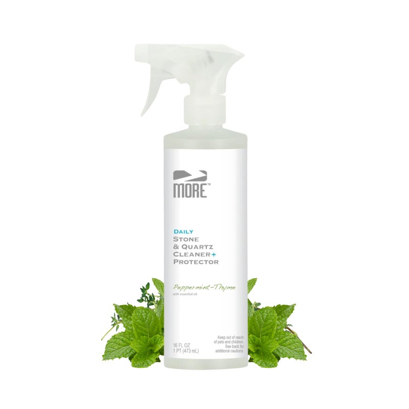 MORE Stone & Quartz Cleaner + Protector - Water-Based Surface Spray - Granite, Quartz & Marble Cleaner - For Kitchen & Bathroom Countertops & Floors - Peppermint-Thyme Essential Oil - Pint (16oz) - Image 1