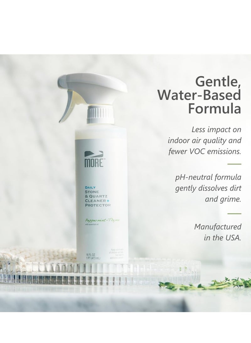 MORE Stone & Quartz Cleaner + Protector - Water-Based Surface Spray - Granite, Quartz & Marble Cleaner - For Kitchen & Bathroom Countertops & Floors - Peppermint-Thyme Essential Oil - Pint (16oz) - Image 3