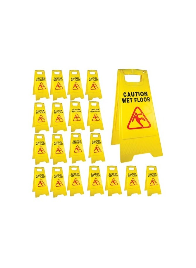 VINSTAR Caution Wet Floor Sign Board, Foldable, Sturdy Double-Sided Safety Warning Signs, Yellow Wet Floor Stand (Pack of 20) - Image 1