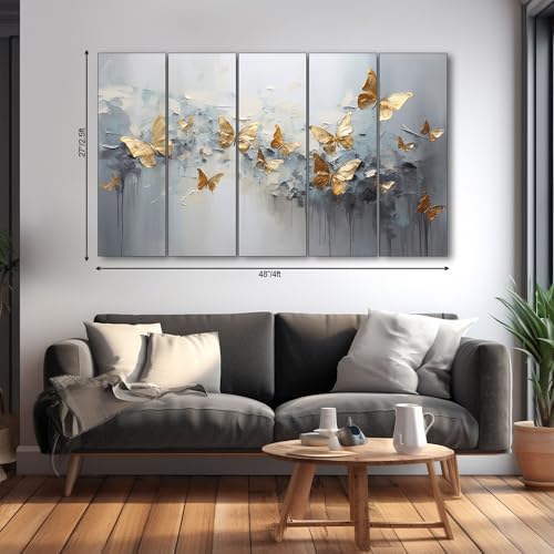 The Castle Decor Golden butterflies painting with frame 5 Big Size (27x48) Multiple Frames Wall Art for living room,Bedroom,Drawing room,Hotels-Wooden Framed-Digital Painting - Image 2