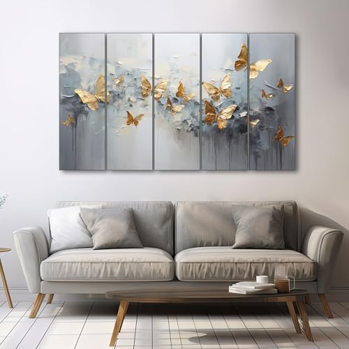 The Castle Decor Golden butterflies painting with frame 5 Big Size (27x48) Multiple Frames Wall Art for living room,Bedroom,Drawing room,Hotels-Wooden Framed-Digital Painting - Image 3