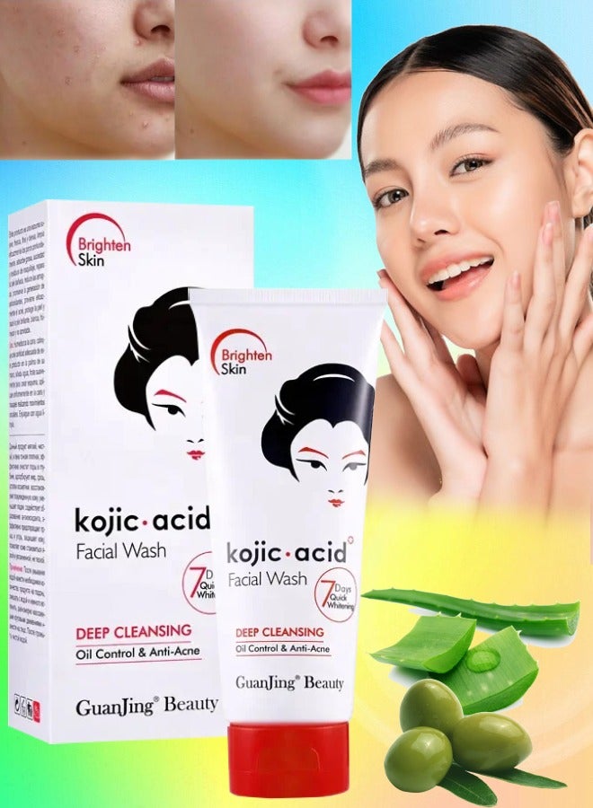 GUANJING غسول الوجه بحمض الكوجيك 100 جرام لتنظيف عميق وموازنة الزيوت ومكافحة حب الشباب وغسول الوجه لتفتيح البقع الداكنة وتقليل الخطوط الدقيقة ومنظف الوجه لتبييض البشرة بحمض الكوجيك - Image 1