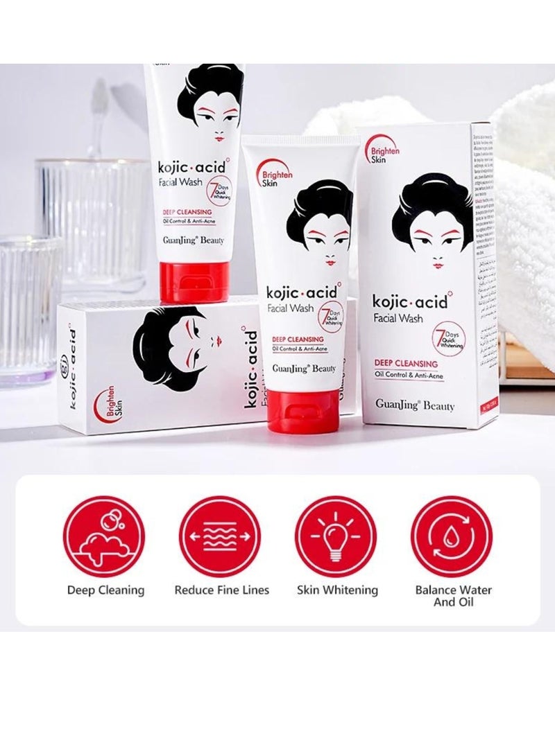 GUANJING غسول الوجه بحمض الكوجيك 100 جرام لتنظيف عميق وموازنة الزيوت ومكافحة حب الشباب وغسول الوجه لتفتيح البقع الداكنة وتقليل الخطوط الدقيقة ومنظف الوجه لتبييض البشرة بحمض الكوجيك - Image 2