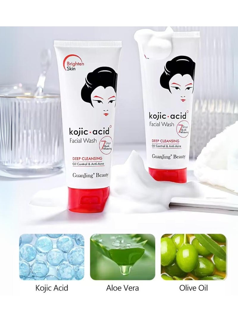 GUANJING غسول الوجه بحمض الكوجيك 100 جرام لتنظيف عميق وموازنة الزيوت ومكافحة حب الشباب وغسول الوجه لتفتيح البقع الداكنة وتقليل الخطوط الدقيقة ومنظف الوجه لتبييض البشرة بحمض الكوجيك - Image 3