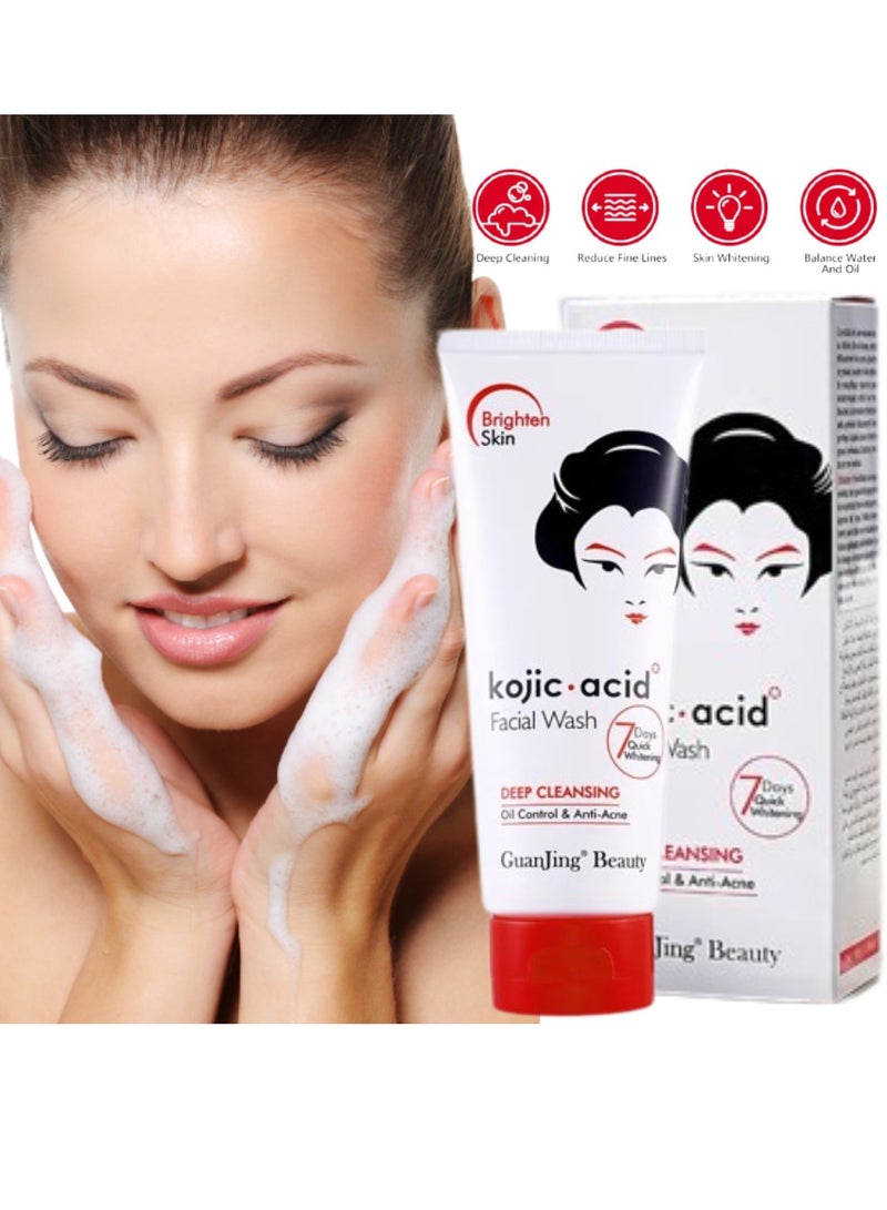 GUANJING غسول الوجه بحمض الكوجيك 100 جرام لتنظيف عميق وموازنة الزيوت ومكافحة حب الشباب وغسول الوجه لتفتيح البقع الداكنة وتقليل الخطوط الدقيقة ومنظف الوجه لتبييض البشرة بحمض الكوجيك - Image 5