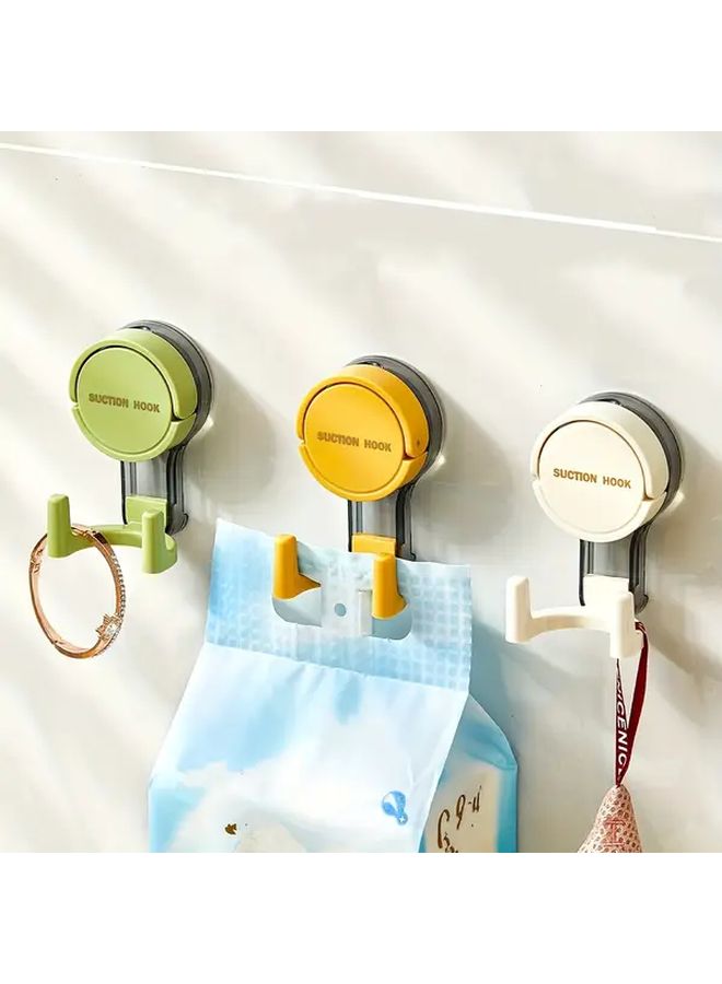 3pcs Heavy Duty No Drill Vacuum Suction Towel Rack Double Head Hooks White Green Yellow - Image 1