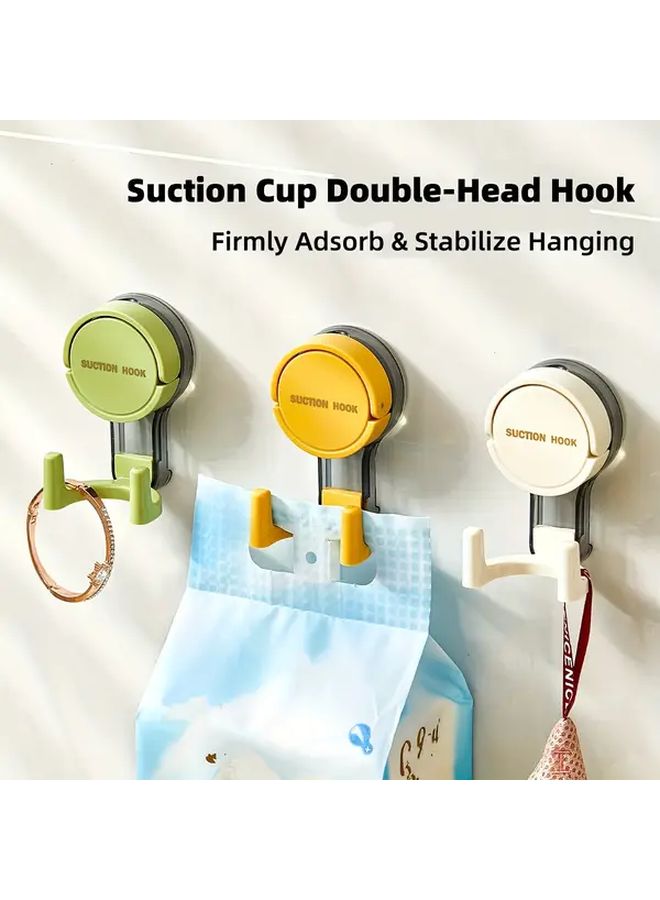 3pcs Heavy Duty No Drill Vacuum Suction Towel Rack Double Head Hooks White Green Yellow - Image 2