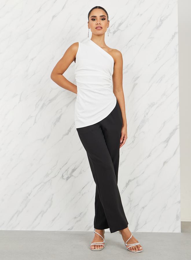 Styli Ruched Detail One Sleeve Fitted Blouse - Image 2
