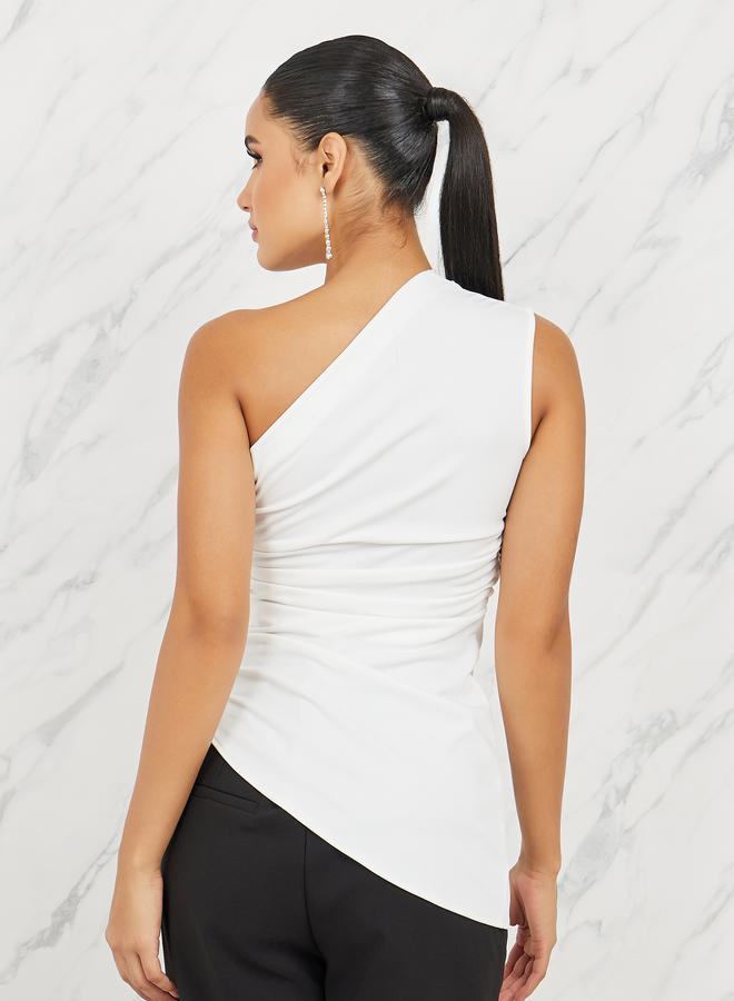 Styli Ruched Detail One Sleeve Fitted Blouse - Image 4