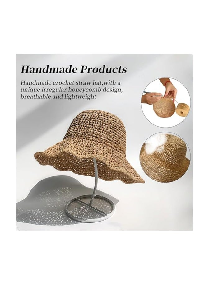 خاجول قبعة قش واسعة قابلة للطي للنساء ، قبعة شاطئ الصيف القابلة للتعبئة ، حماية شمس السفر - Image 4