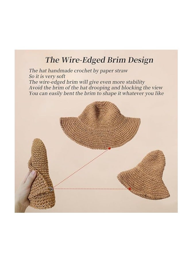 خاجول قبعة قش واسعة قابلة للطي للنساء ، قبعة شاطئ الصيف القابلة للتعبئة ، حماية شمس السفر - Image 3