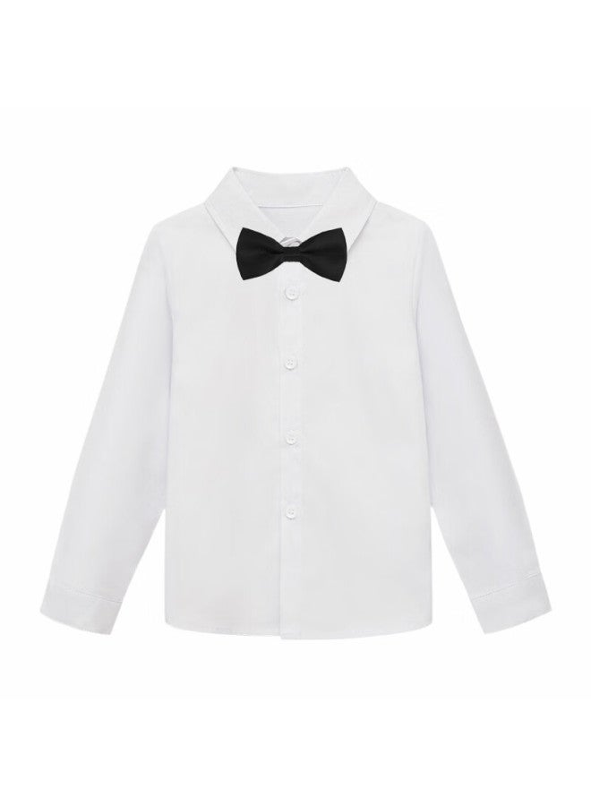 Luobobeibei Children's White Long Sleeve Shirt Boys Suit Shirt Bow Tie Host Piano New Year Outfit Y5y1 110 - Image 3