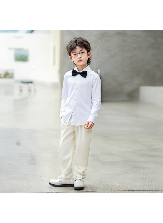 Luobobeibei Children's White Long Sleeve Shirt Boys Suit Shirt Bow Tie Host Piano New Year Outfit Y5y1 110 - Image 2
