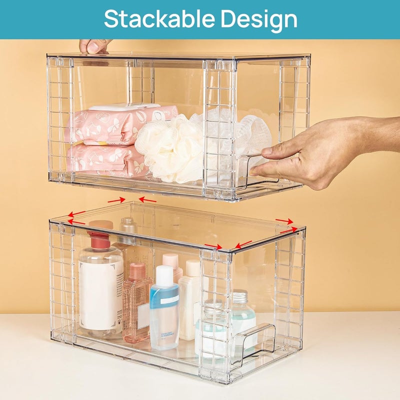 KASTWAVE Stackable Storage Drawers, 2 Pack Clear Acrylic Drawer Organizers with Handles, Easily Assemble for Bathroom, Kitchen Undersink, Cabinet, Closet,Makeup, Pantry organization and Storage - Image 4