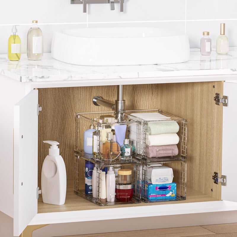 KASTWAVE Stackable Storage Drawers, 2 Pack Clear Acrylic Drawer Organizers with Handles, Easily Assemble for Bathroom, Kitchen Undersink, Cabinet, Closet,Makeup, Pantry organization and Storage - Image 2