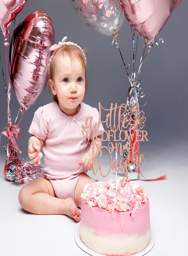 PYBHILK Rose Gold Glitter A Little Wildflower is on the Way Cake Topper, She is A Wildflower/Sweet Baby, Funny Spring Flower Themed Baby Shower Party Decorations Supplies - Image 4