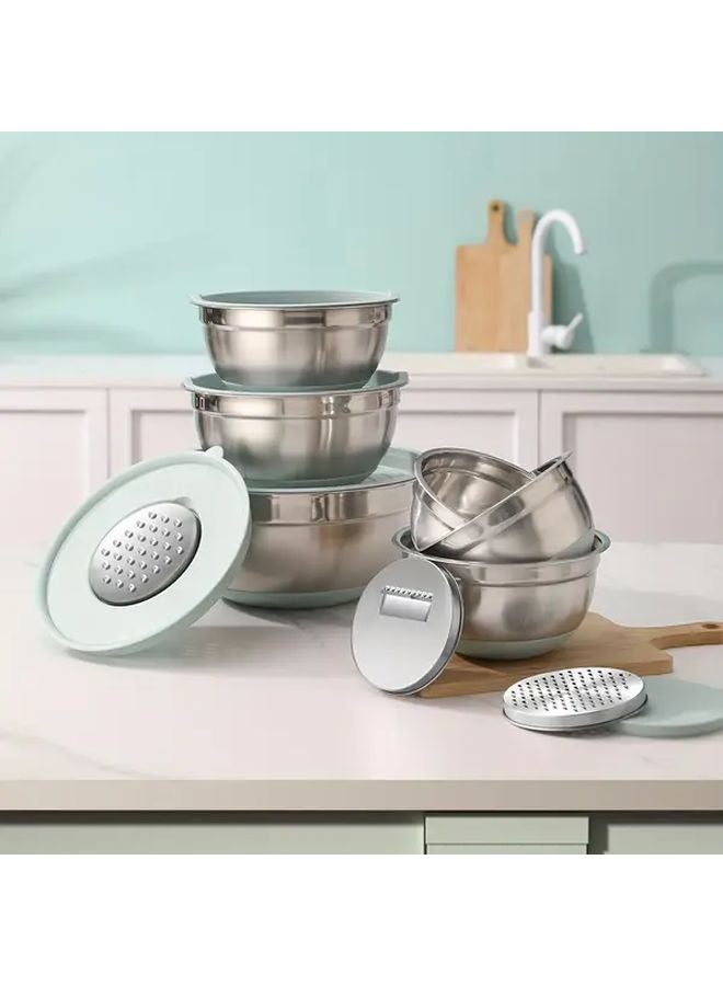 15CPS Mint Green Stainless Steel Mixing Bowls Set With Lids Graters And Non Slip Base - Image 2