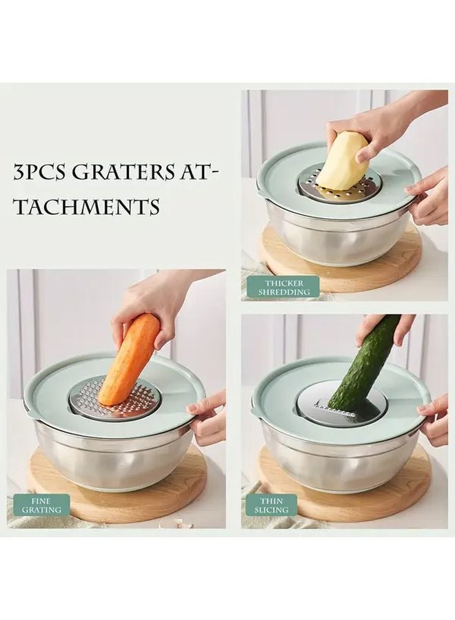 15CPS Mint Green Stainless Steel Mixing Bowls Set With Lids Graters And Non Slip Base - Image 5