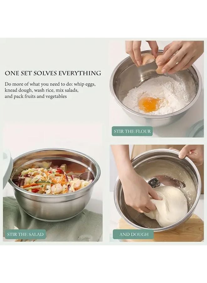15CPS Mint Green Stainless Steel Mixing Bowls Set With Lids Graters And Non Slip Base - Image 4