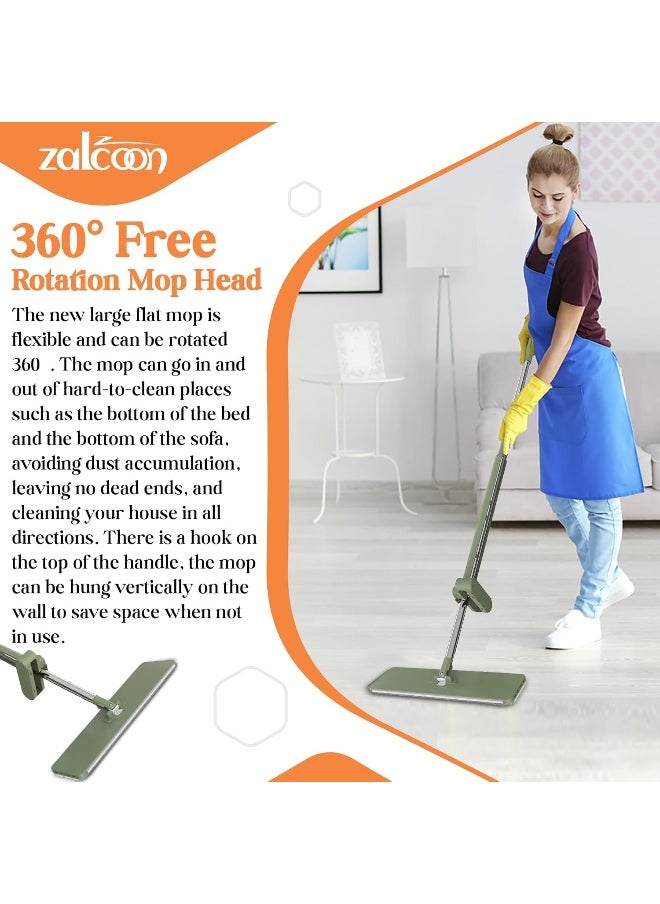 Flat Mop with Wringer Set, 4 Extra Pads, Wet and Dry Mops for Floor Cleaning Microfiber Pad with Long Handle, 360Â° Freely Rotating Head | Household Cleaning Tool for Multi-Surface Hard Floors