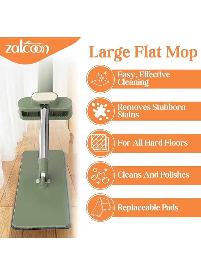 Zalcoon Flat Mop with Wringer Set, 4 Extra Pads, Wet and Dry Mops for Floor Cleaning Microfiber Pad with Long Handle, 360Â° Freely Rotating Head | Household Cleaning Tool for Multi-Surface Hard Floors  - Image 4