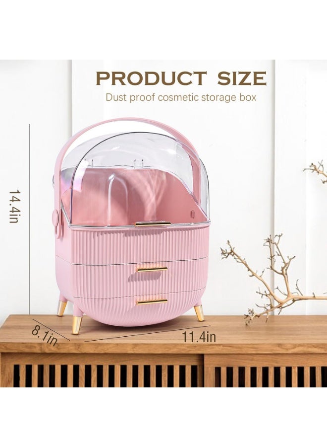 منظم مكياج للعناية بالبشرة - حافظات عرض مستحضرات التجميل مع غطاء شفاف، منظمات العناية بالبشرة لسطح منضدة الحمام، مكتب فانيتي لغرفة النوم، منظم احمر الشفاه، وردى - Image 3