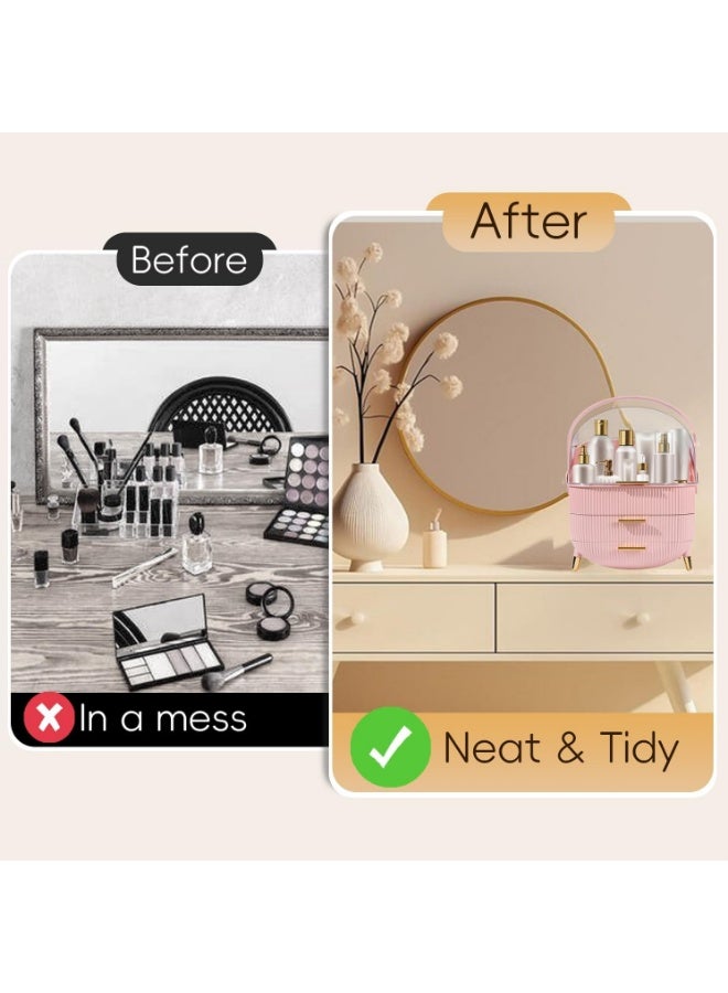 منظم مكياج للعناية بالبشرة - حافظات عرض مستحضرات التجميل مع غطاء شفاف، منظمات العناية بالبشرة لسطح منضدة الحمام، مكتب فانيتي لغرفة النوم، منظم احمر الشفاه، وردى - Image 4