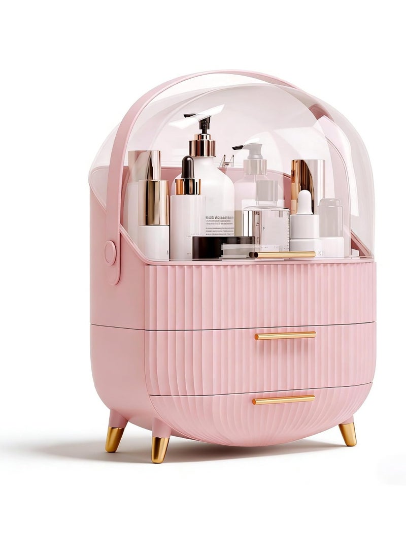 منظم مكياج للعناية بالبشرة - حافظات عرض مستحضرات التجميل مع غطاء شفاف، منظمات العناية بالبشرة لسطح منضدة الحمام، مكتب فانيتي لغرفة النوم، منظم احمر الشفاه، وردى - Image 1
