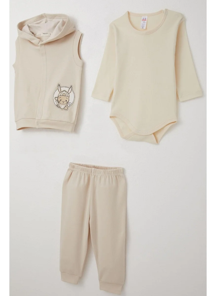 Breeze Baby Boy Bodysuit 3 Piece Set Cute Bunny Embroidered 4 Months-1 Years, Beige