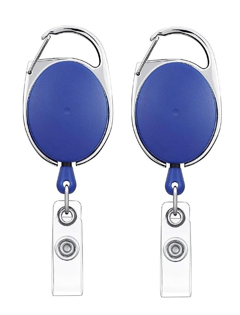 GLUN® Oval Round ID Card Holder – 2 Pack Badge Reel Clip On Retractable Holders (Blue) - Image 1