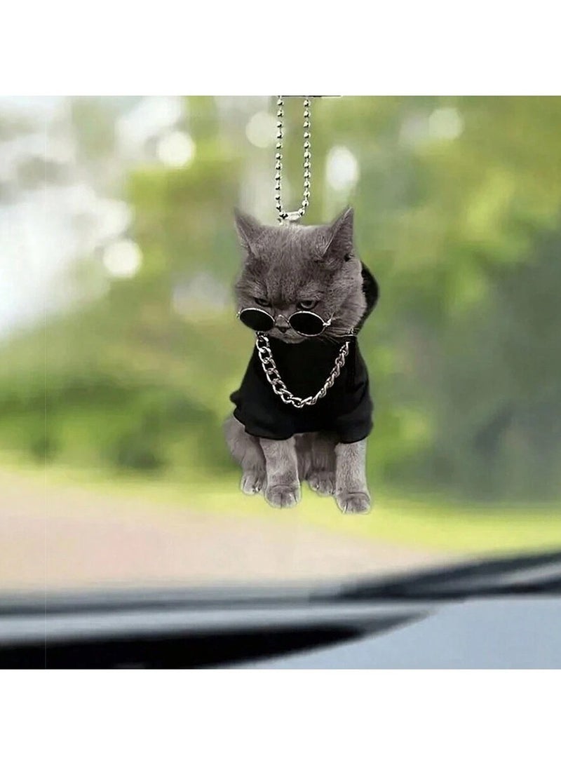 Cool Cat Acrylic Car Hanging Ornament - Stylish and Unique -Acrylic "Not Real Cat Fur" - Image 1