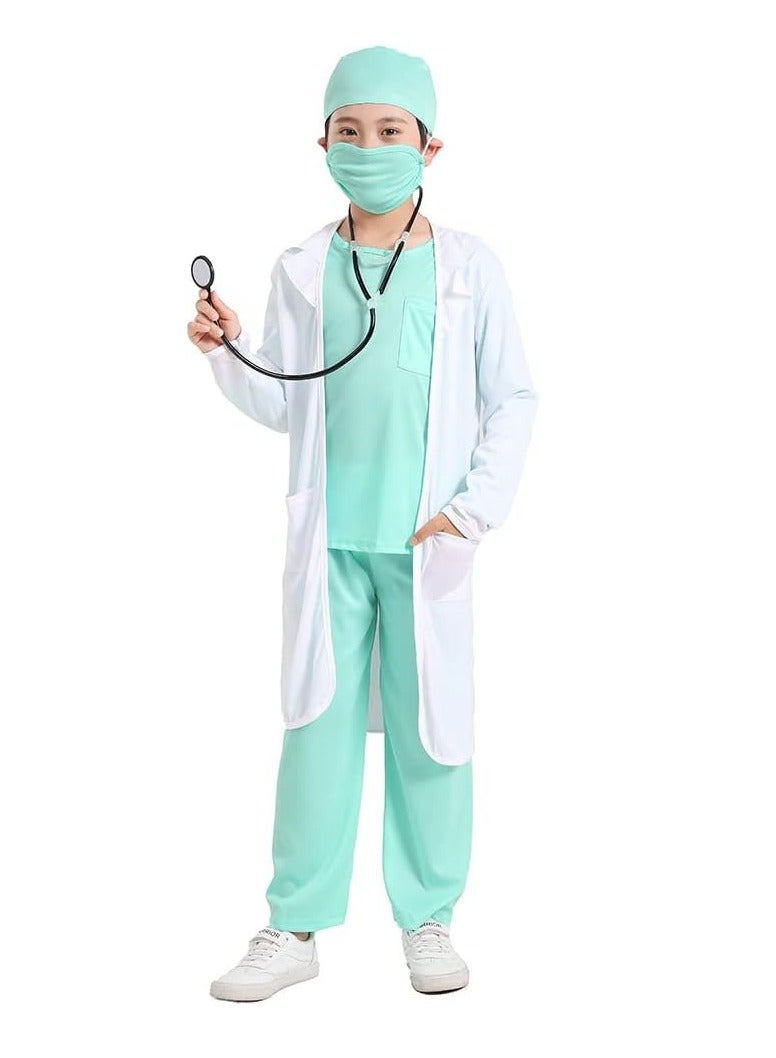UKR UKR Kids Doctor Dressing Up & Costumes – Dr. Lab Coat Dress Up Kit with Stethoscope & Surgical Mask (Medium, Ages 5-8 Years, 125-135 cm) – Perfect Role Play Kit for Aspiring Young Doctors  - Image 1