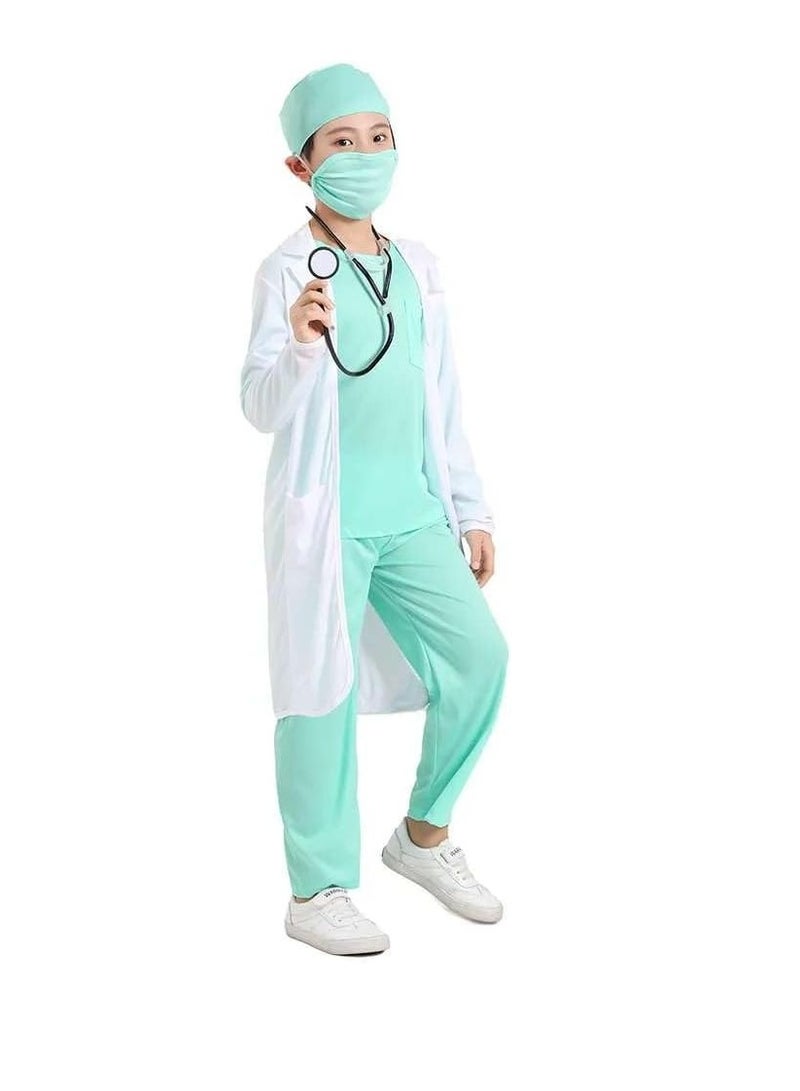 UKR UKR Kids Doctor Dressing Up & Costumes – Dr. Lab Coat Dress Up Kit with Stethoscope & Surgical Mask (Medium, Ages 5-8 Years, 125-135 cm) – Perfect Role Play Kit for Aspiring Young Doctors  - Image 2