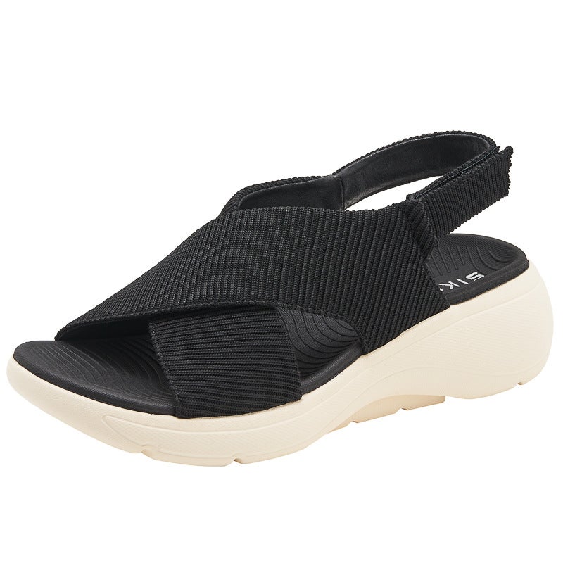 2024 Stylish Thick-Soled Sandals, Comfortable Anti-Slip, Casual Sports Magic Tape Womens Shoes Black