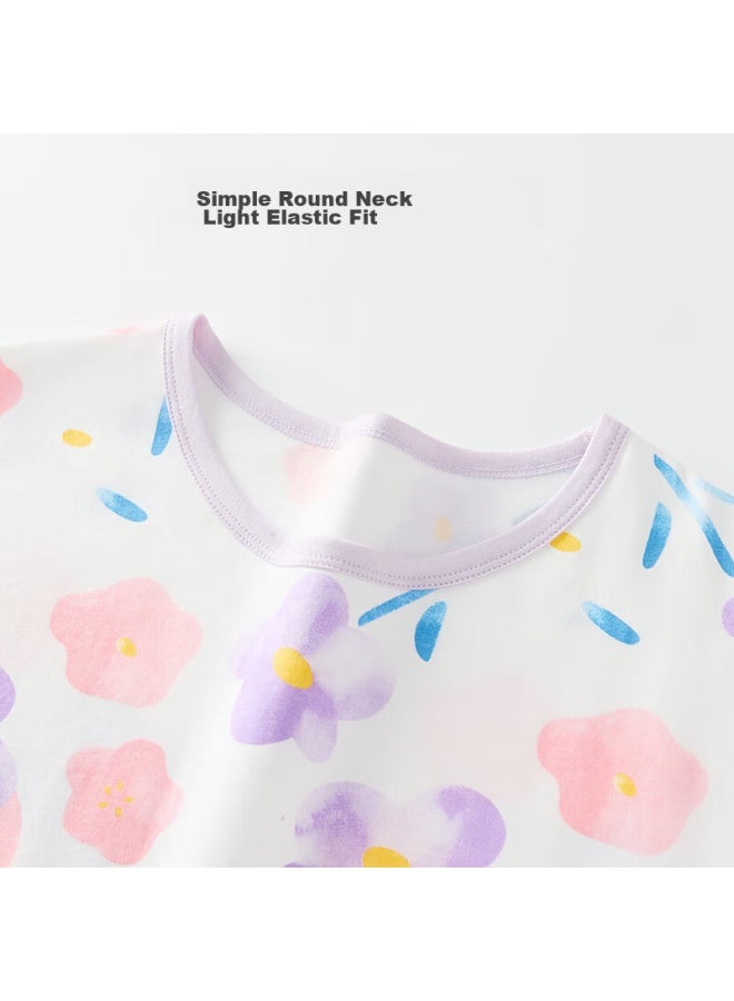 Yuzhaolin Girls' Nightgown, Children's Pajamas, Home Wear, Summer Pure Cotton, For Older Children, Clothing, Children's Apparel, Flower And Bear Design - Image 4