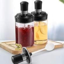 Bhavyam Transparent glass food and pickle storage spice jar with spoon,chatni container with spoon,salt container with spoon attached for dinning table kitchen(250 ml) (2) - Image 1