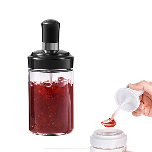 Bhavyam Transparent glass food and pickle storage spice jar with spoon,chatni container with spoon,salt container with spoon attached for dinning table kitchen(250 ml) (2) - Image 2