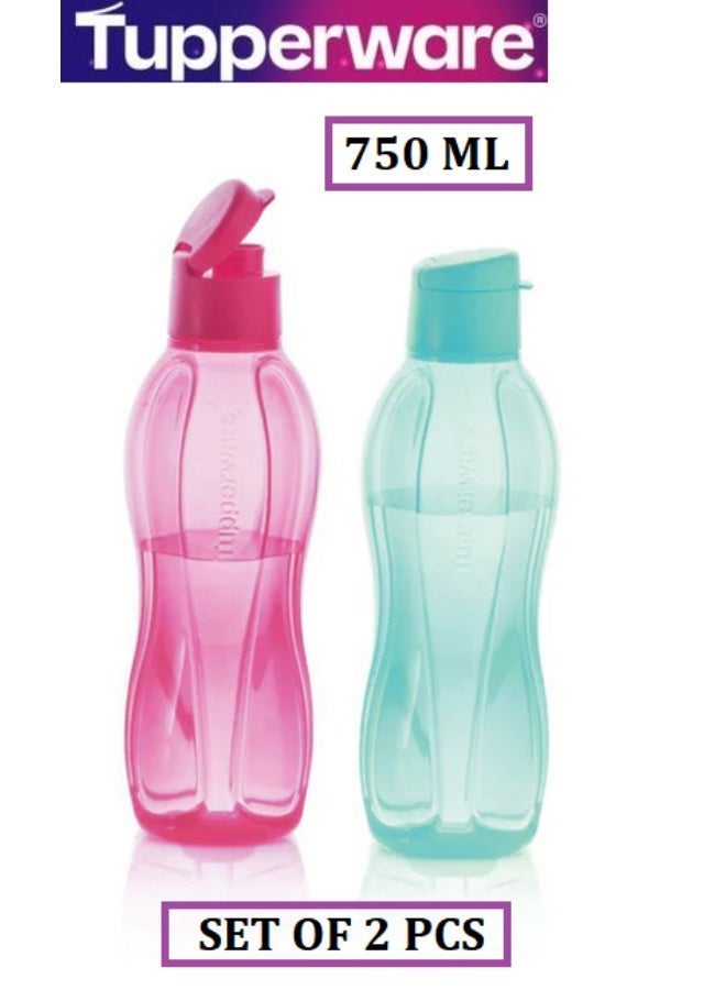 Tupperware Original Reusable - Hydration Fridge Bottle - BPA-Free - Leak Proof - Ideal for Gym, Office, Home Sports, Work & School Fliptop Eco Water Bottle, 750ML, Red and Blue color -2 Pcs - Image 1