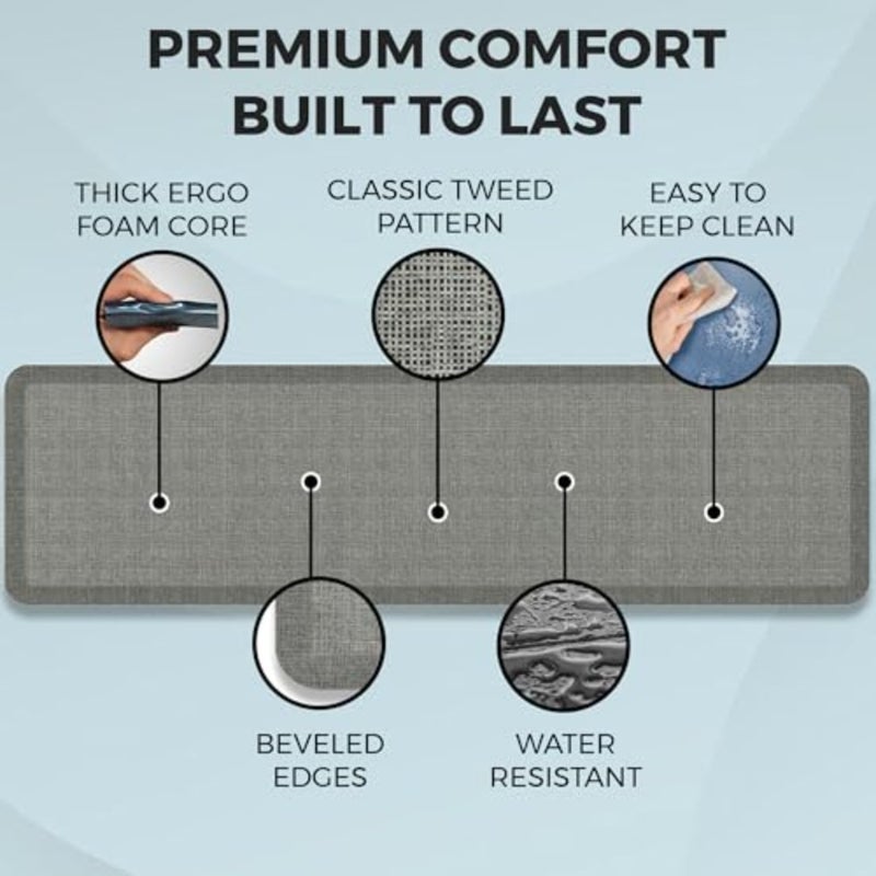 NewLife Ergo-Foam Cushioned Anti-Fatigue Standing Kitchen Floor Mat, Padded Stain-Resistant, Waterproof, Non-Slip Comfort Padded Desk/Office Mat -, Patina Grey - Image 3