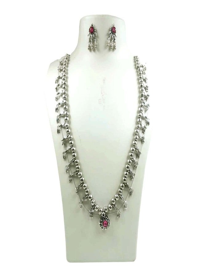 Swaroop Designer Maharashtrian Marathi Silver Plated Kolhapuri Saaj Long Necklace for Women (Silver) - Image 3
