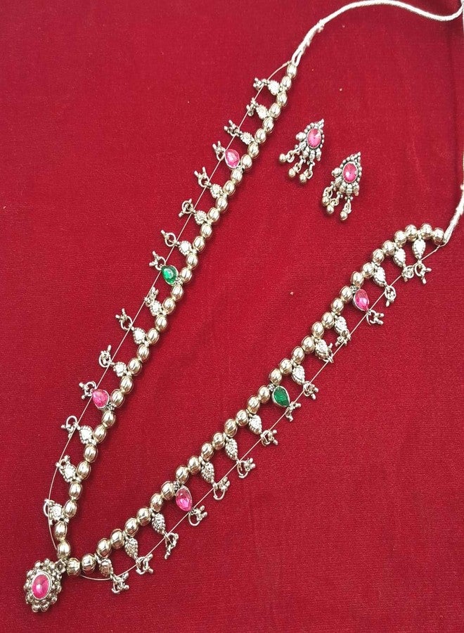Swaroop Designer Maharashtrian Marathi Silver Plated Kolhapuri Saaj Long Necklace for Women (Silver) - Image 2