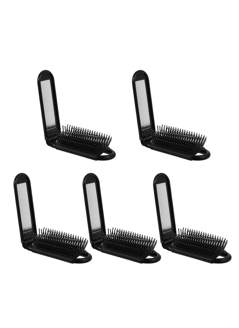 Healifty - Folding Hair Brush With Mirror  5pcs Portable Mini Hair Brush Compact Pocket Hair Massage Comb For Travel Car Gym Bag - Image 1