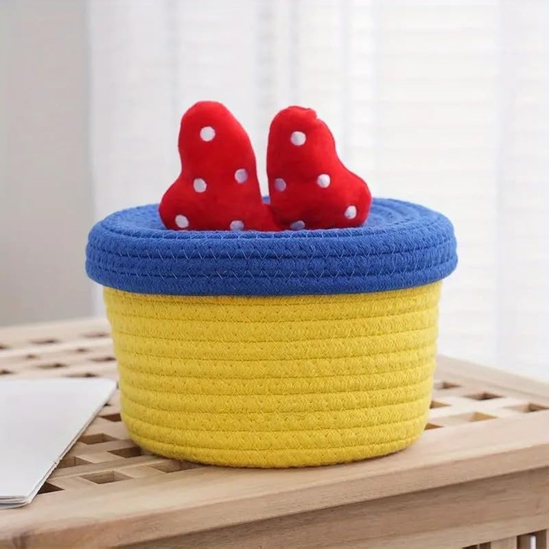 Mini Baby Basket Gift Small Cotton Rope Basket Woven Nursery Basket with Flonka Cover, Mini Decorations for Living Room, Size 10 * 19cm (Blue*Yellow*Red)