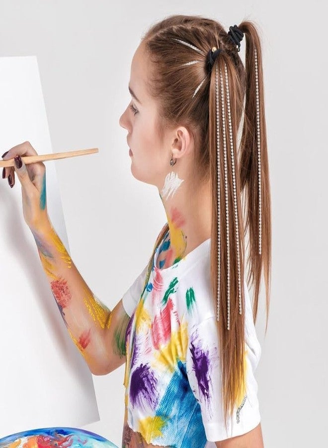 CHIROGRAPHY 6 Pcs Premium Rhinestone Hair Chains Rhinestone Hair Accessories, Crystal Hair Extensions Pearl Hair Charm silver Gold Hair Pins Hair Rhinestones for Braids for Women 6 Count(Shiny Gold) - Image 3