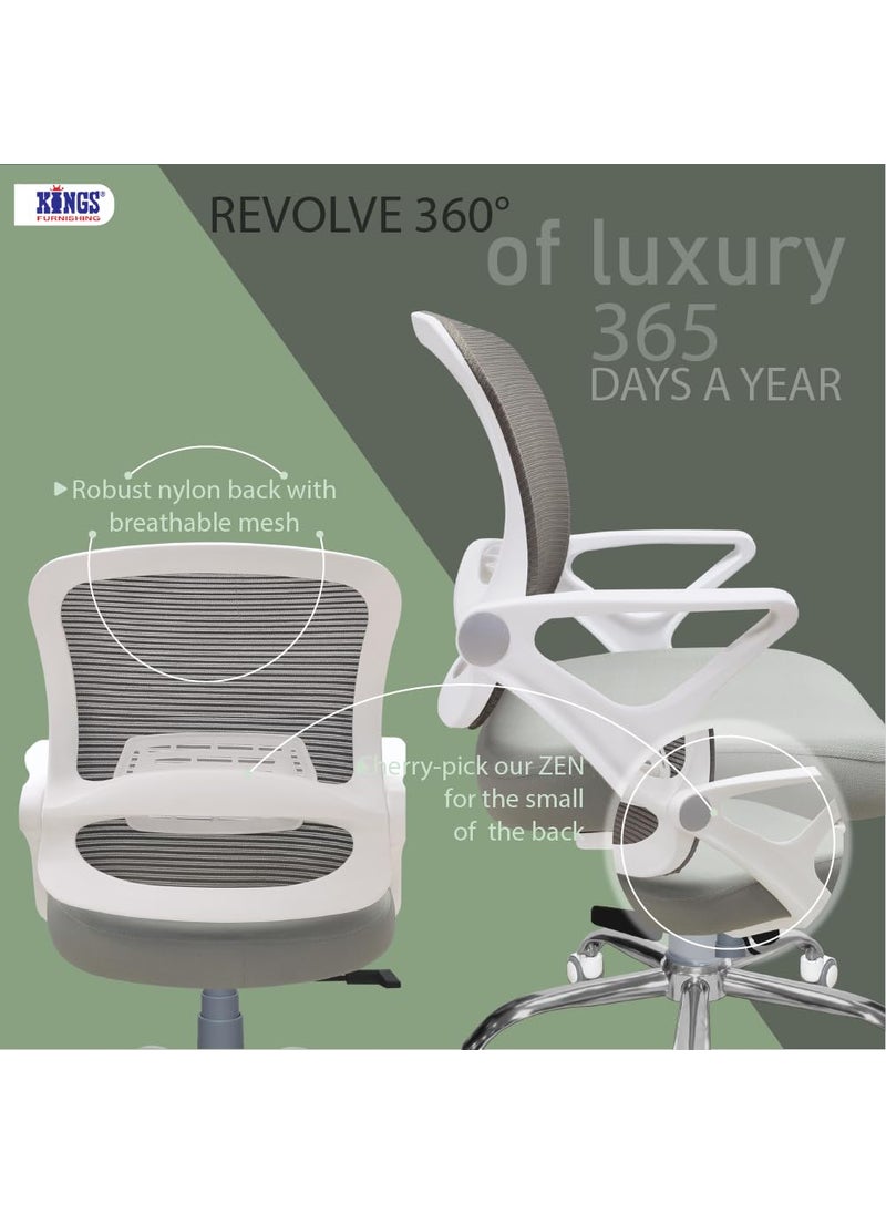 KINGS FURNISHNG Kings Furnishing Zen Enhance Your Smaller Workspace with Ergonomic Spider Chrome Revolving Chairs Ideal for Home Study Office Computer Workstation 5 Years Warranty White Medium Back  - Image 4
