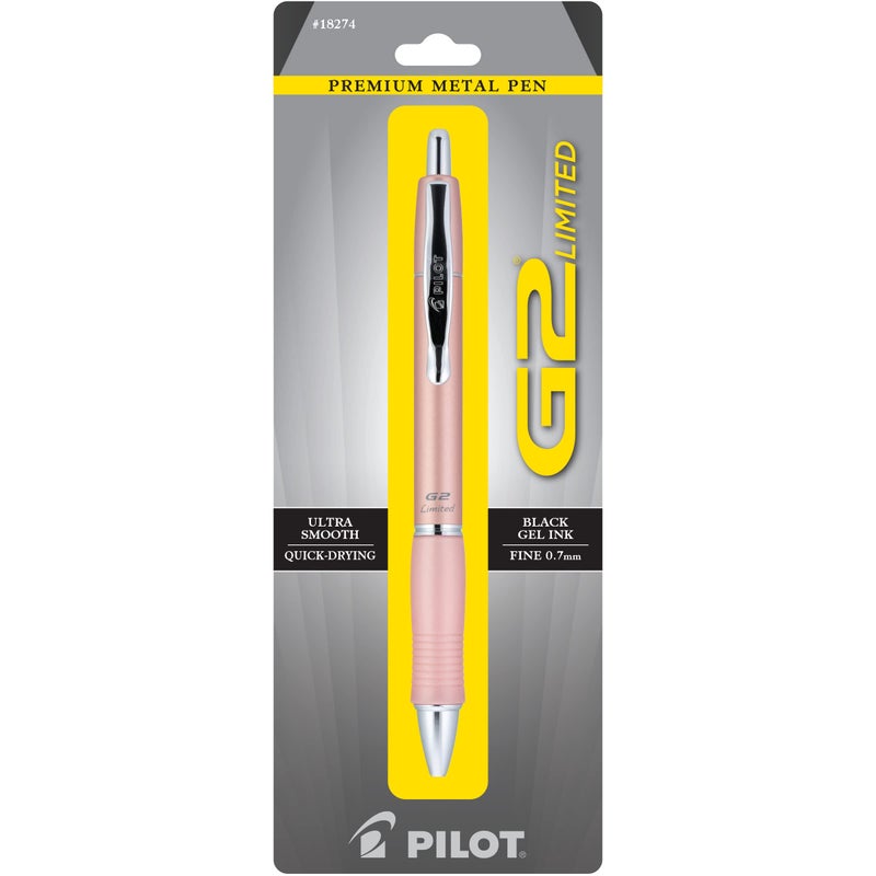 Pilot, G2 Limited Premium Gel Roller Pen, Fine Point 0.7 mm, Rose Gold Barrel, Black Ink - Image 1